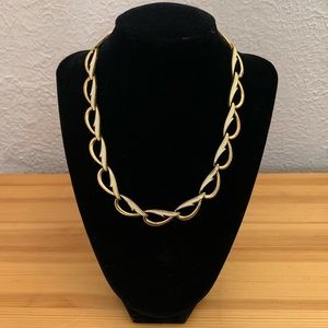 Vintage Monet Gold tone and White Enamel Necklace